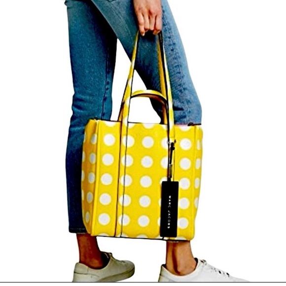 Marc Jacobs The Dot Tag Yellow Leather Large Tote Bag with White Dots 🔥HP🔥 - Picture 6 of 14